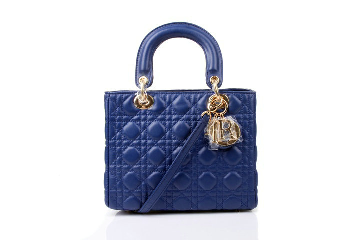 lady dior lambskin leather bag 6322 blue with gold hardware